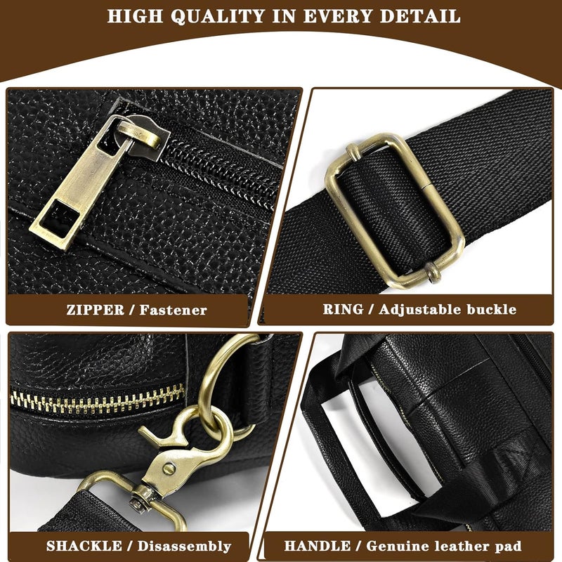 SAIION Genuine Leather Briefcase for Men, Laptop Computer Shoulder Bag With Strap, 15.6 Inch Business Travel Work Handbag - Image 5